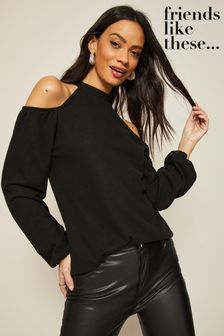 Friends Like These Black Soft Touch Cold Shoulder Top (Q01845) | 33 €