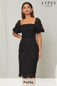 שחור - שמלת מידי עם שרוולים נפוחים של Lipsy וצווארון מרובע (Q02600) | ‏233 ₪