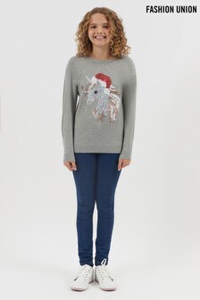 Fashion Union Unicorn Star Christmas Jumper (Q02602) | €25