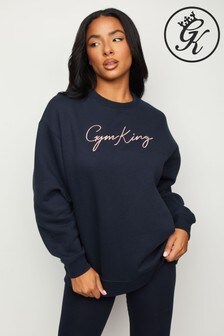 Marineblau - Gym King Oversized-Sweatshirt mit Rundhalsausschnitt und Schriftzug (Q02666) | 47 €