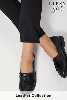 Lipsy Black Leather Tassel School Loafer Flat Shoe(Older) (Q03492) | €16.50 - €20