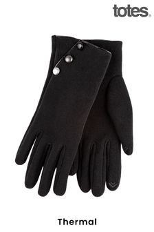 Totes Black Isotoner Ladies Thermal Smartouch Glove with Piping and Button Detail (Q03917) | ₪ 75