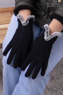 Totes Black Isotoner Ladies Thermal Smartouch Glove With Tipped Fur Cuff (Q03918) | ₪ 70