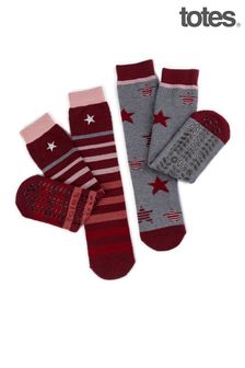 Totes Red Ladies Twin Pack Original Slippers Socks (Q03999) | €15.50