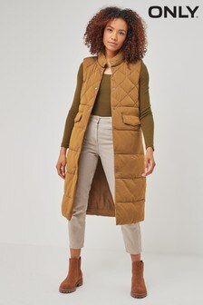 Only Brown Quilted Padded Longline Gilet (Q04263) | $83