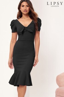 Lipsy Black Tie Front Midi Dress