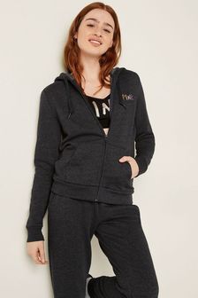 Pure Black With Brushed Shine Gradient Logo - Victoria's Secret Pink Everyday Lounge Perfect Full Zip Hoodie (Q05248) | kr840
