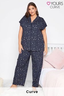 Yours Curve Blue Midnight Star Collar Revere Pyjama Set (Q05280) | 43 €