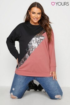 שחור וורוד - Yours Curve Half & Half Sequin Sweatshirt (Q05329) | ‏115 ₪