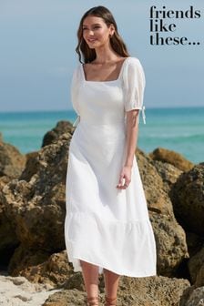 Friends Like These White Short Sleeve Broderie Midi Dress (Q05399) | CA$94