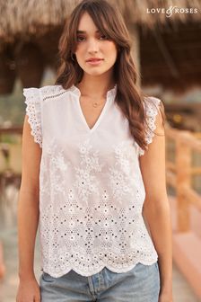Love & Roses Ivory Broderie Notch Neck Shell Top (Q05689) | CA$52