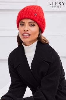 Lipsy Red Chunky Knitted Ribbed Beanie Hat (Q05719) | HK$119