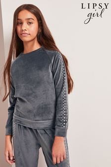 Lipsy Grey Velour Stud Detail Sweatshirt (Q05724) | BGN 69 - BGN 92