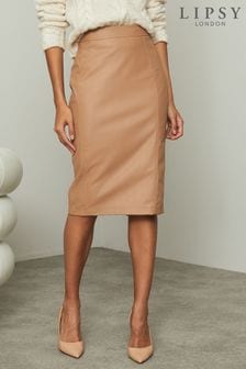 Lipsy Neutral Faux Leather Pencil Skirt (Q06023) | ₪ 123