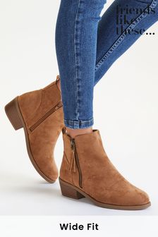 Friends Like These Brown Wide FIt Side Zip Ankle Boot (Q06240) | ₪ 102