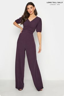 Long Tall Sally Purple Rib Puff Sleeve Jumpsuit (Q06381) | 16,920 Ft