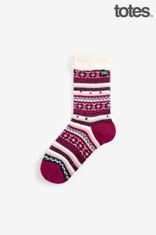 Totes Red Ladies Fair Isle Slipper Socks (Q06755) | €18.50