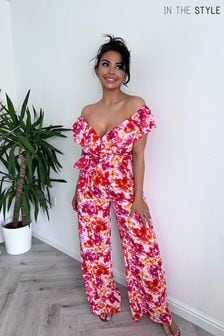 In The Style Pink Natasha Sandhu Wrap Bardot Jumpsuit (Q06796) | €25