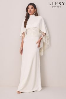 Lipsy White Embellished Cape Maxi Dress (Q07041) | $221
