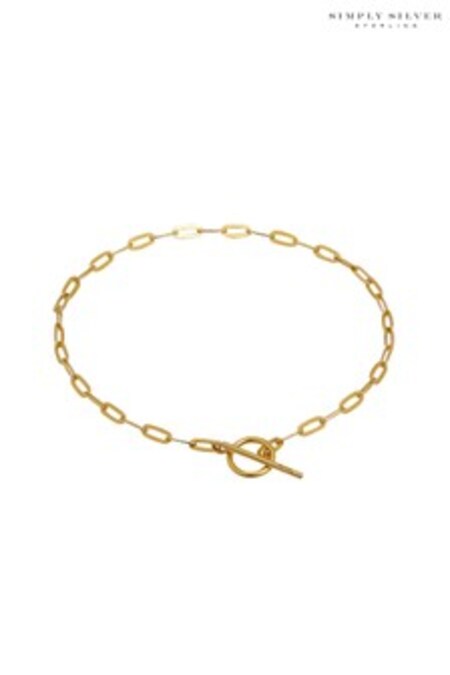Simply Silver Gold 925 14ct Gold Small Paper link T-Bar Bracelet (Q07141) | 40 €