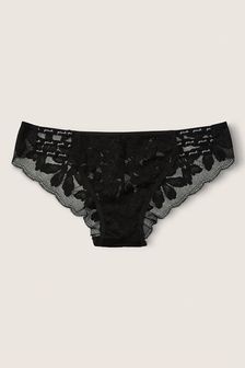 Victoria's Secret PINK Pure Black Strappy Lace Logo Cheeky Knickers (Q09032) | €12