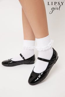 Lipsy Black Patent Quilted Mary Jane Flat Ballerina School Shoe (Q09210) | INR 2,426 - INR 2,977