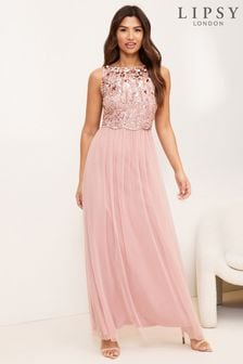Lipsy Nude Natalie Hand Embellished Bridesmaid Maxi Dress (Q09215) | TRY 2.591