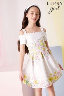 Lipsy White Floral Scuba Occasion Dress (Q09512) | INR 3,528 - INR 4,190