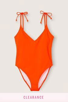 Victoria's Secret PINK Bright Tomato V Neck Open Back Swimsuit (Q10160) | kr840