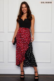 Girl In Mind Red Mixed Print Wrap Skirt (Q10376) | €34