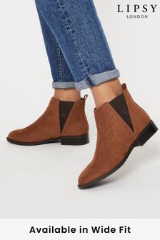 Lipsy Tan Brown Wide FIt Suedette Chelsea Boot (Q10665) | 15,380 Ft