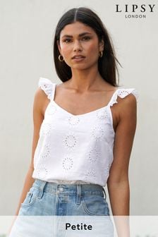 Lipsy Ivory Petite Broderie Ruffle Top (Q10746) | €19.50