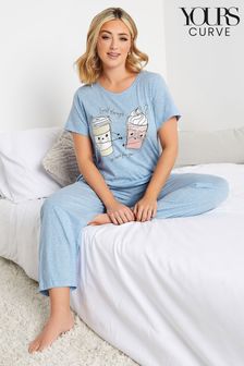 Yours Curve Blue Wide Leg Pyjama Set (Q10774) | $66