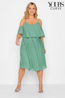 Yours Curve Green London Pleat Overlay Dress (Q10787) | $54
