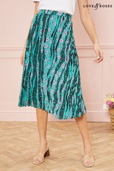 Love & Roses Green Floral Pleated Midi Skirt (Q10792) | €40