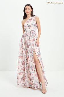 Maya Pink One Shoulder Printed Maxi Dress (Q10810) | 78 €