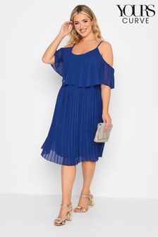 Yours Curve Blue London Pleat Overlay Dress (Q10828) | $68