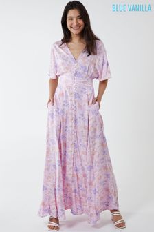 Blue Vanilla Pink Button Front Short Sleeve Maxi Dress (Q10919) | ₪ 177
