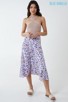 Blue Vanilla White & Purple Floral Asymmetric Hem Midi Skirt (Q11021) | €15.50