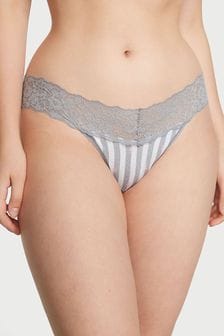 Victoria's Secret Grey White Stripe Lace Waist Thong Knickers (Q11188) | €12