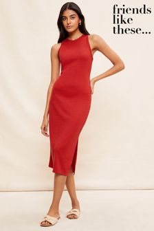 Friends Like These Red Racer Back Sleeveless Ribbed Bodycon Midi Dress (Q11260) | LEI 131
