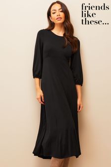 Friends Like These Black Long sleever Jersey Midi Dress (Q11462) | CA$59