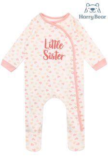 Harry Bear Pink Heart Little Sister Baby Long Sleeved Printed Sleepsuit (Q11480) | ₪ 46