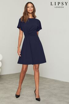 Lipsy Navy Blue Petite Twist Side Short Sleeve Mini Skater Dress (Q11510) | €52