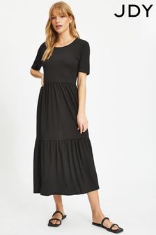 JDY Black Tiered Midi T-Shirt Dress (Q11772) | ₪ 93