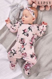 Lipsy Pink Floral Baby Babygrow And Headband (Q12146) | ₪ 70 - ₪ 77