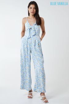 Blue Vanilla Blue Daisy Print Tie Front Jumpsuit (Q12153) | $38