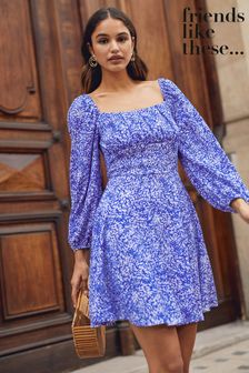 Friends Like These Blue Shirred Jersey Mini Dress (Q12302) | €37
