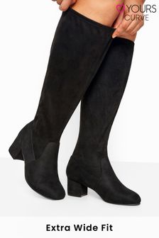 Yours Curve Black Extra-Wide Fit Stretch Faux Suede Knee High Boots (Q12432) | $82