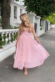 Style Cheat Pink Luisa Halter Pleated Maxi Dress (Q12443) | ₪ 289